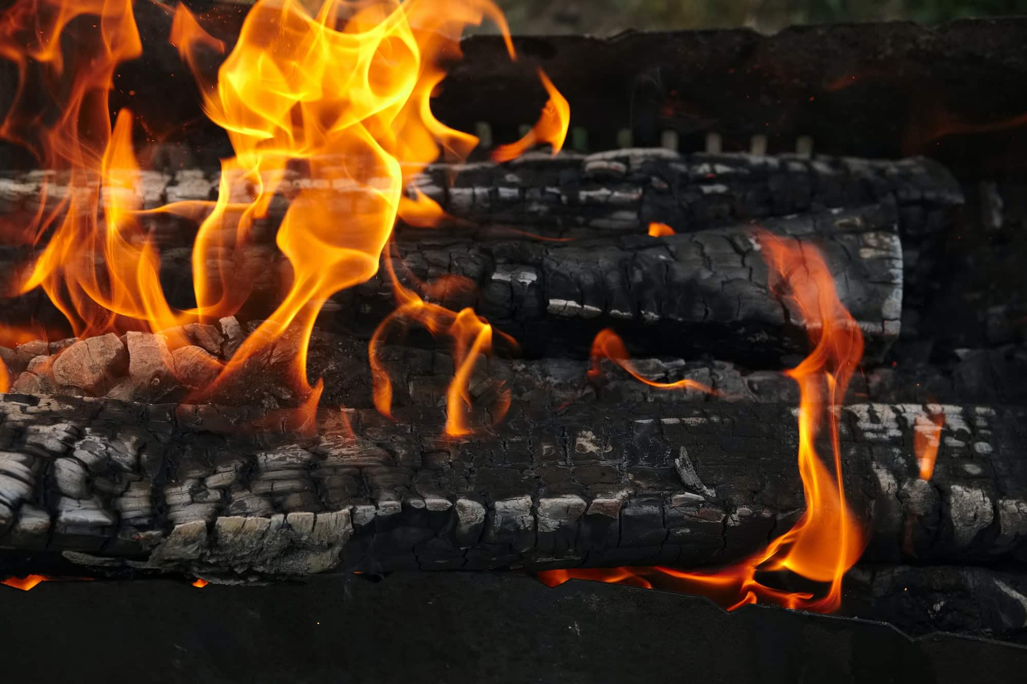 Burning firewood in the fire outdoor